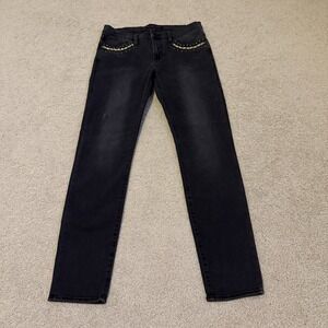 Rock & Republic Berlin Jeans Women's Size 10 Skinny Denim Black Wash Gold Chains